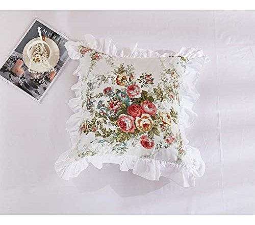 Funda Cojín Flores 18x18 - Set De 2 - Algodón - Blanco -