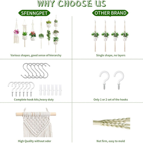 Colgadores De Macrame Para Plantas, Paquete De 6 Macetas ...