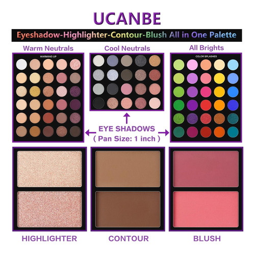 Ucanbe Paleta De Sombra De Ojos Con 15 Brochas De Maquillaje