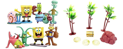 Juego De 14 Figuras De Bob Esponja Squarepants Con Calamar,.