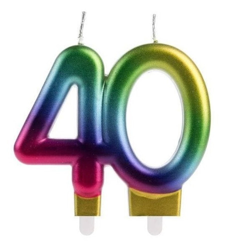 40 Anos - Vela Holográfica E Colorida - Para Bolo E Festa