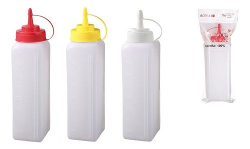 Dispensador Para Salsa Cuadrado Pack 3 Und 850ml C/u Color Amarillo,rojo,blanco