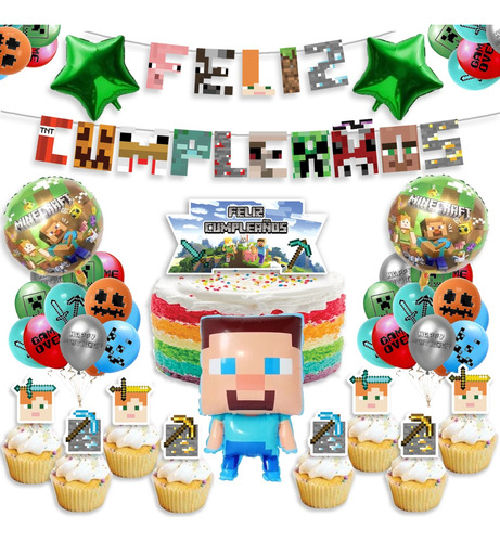 Cumpleaños Minecraft Decoración Cotillón Globos Niño