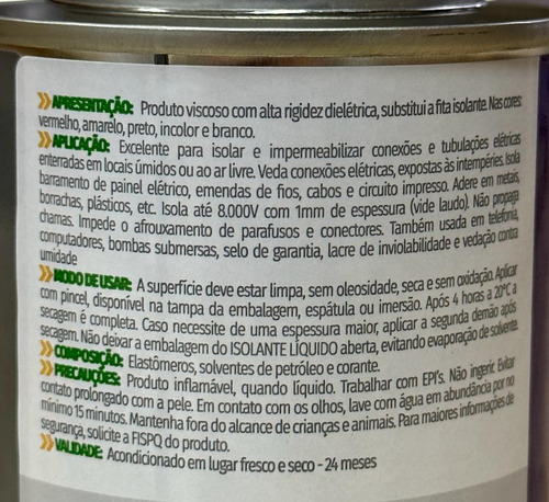 Fita Isolante Líquida 225ml Biolub Cor Preto 8000v Kit 10un