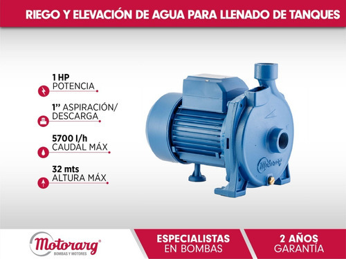Imagen 2 de 4 de Bomba De Agua Centrífuga Motorarg - Bc 100 1 Hp Azul Monofásica 50 Hz