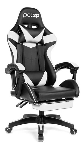 Cadeira de escritório Pctop Racer 1006 gamer ergonômica  preta e branca com estofado de couro sintético