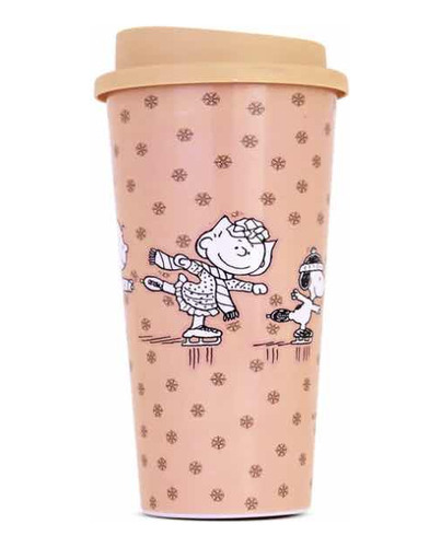 Termo Snoopy Peanuts Navideño Color Durazno Para Café