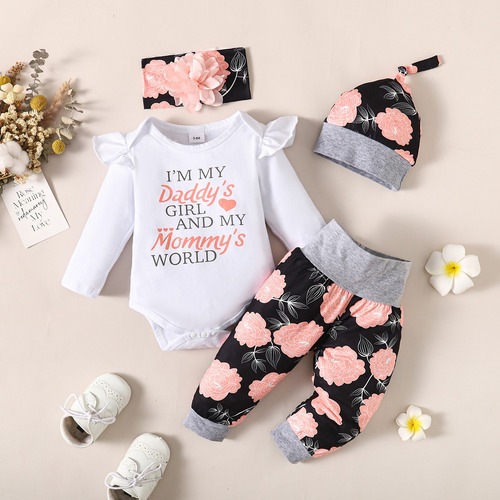 4 Piezas Conjunto De Algodón Para Bebé Con Estampados Flores