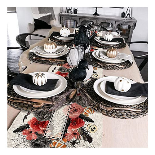Tapete De Mesa Floral Para Decoración De Halloween, 13 X 72