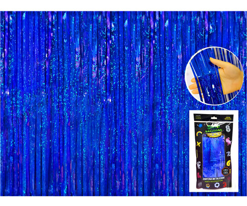 Cortina Estilo Metalizado Holografica (2m X 1m) Color Azul