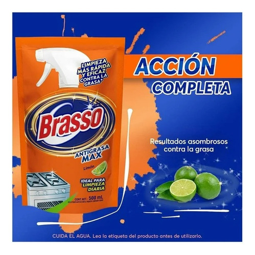 10 Pzas Limpiador Líquido Brasso Gold Antigrasa, Aroma Limón