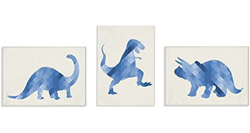 The Kids Room By Stupell Blue Geometric Ombre Dinosaurs Set 