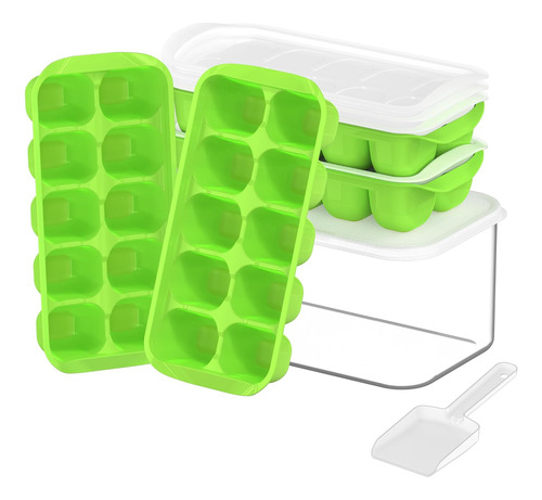 Doqaus Cubitera Con Tapa Y Cubo, Pack De 4 Cubiteras Para...