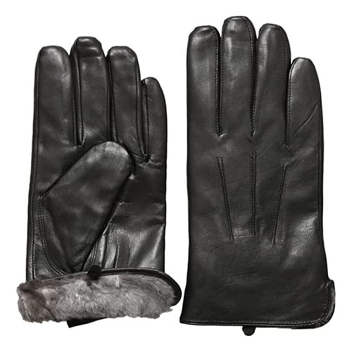 Guantes De Cuero Genuino Suave Forrado De Piel De Conejo De 