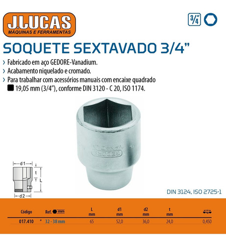 Imagem 4 de 4 de Soquete Sextavado Encaixe De 3/4 32-38 38 Mm Gedore 017410