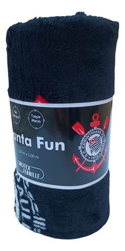 Manta Corinthians Time Futebol Timão Solteiro 1,5x2,0m Preta Corinthians Brasão Time Torcida Futebol Manta Cobertor Coberta Presente Gavioes Gaviões Fiel