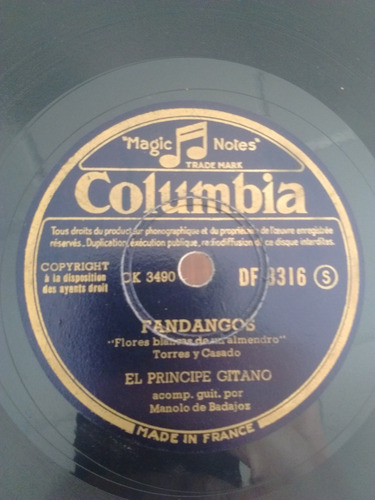 El Principe Gitano Manolo De Badajoz Disco Pasta Df 3316 C25