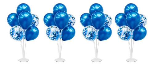 Centro De Mesa Globos Chrome Azul Y Plateado + Cristal X 8un