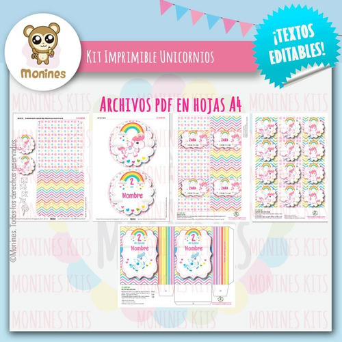 Unicornios Kit Imprimible Cumpleaños ¡con Texto Editable!