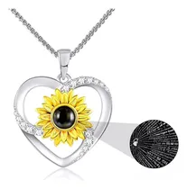 Comprar Collar Girasol Corazón Te Amo En 100 Idiomas Mujer Regalo