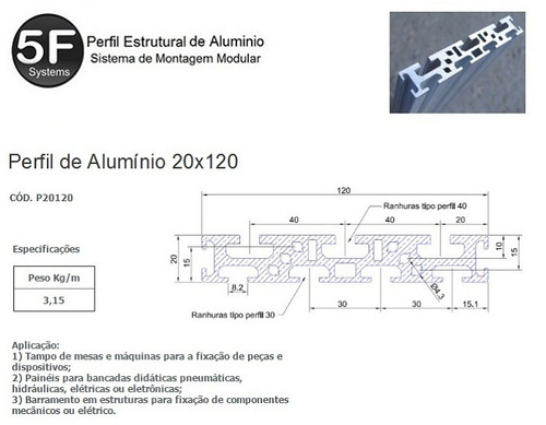 Imagem 2 de 3 de Kit 1 Perfil Estrutural 20x120x650mm