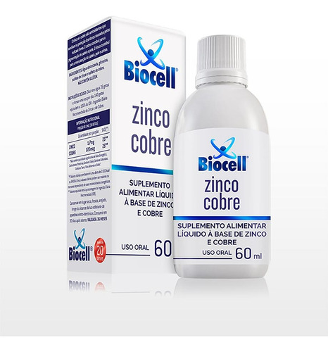 Zinco Cobre Ionizado 60ml Biocell -  Suplemento Alimentar
