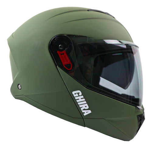 Casco Ghira Gh1000pro Verde Militar Mate Mica Humo Abatible