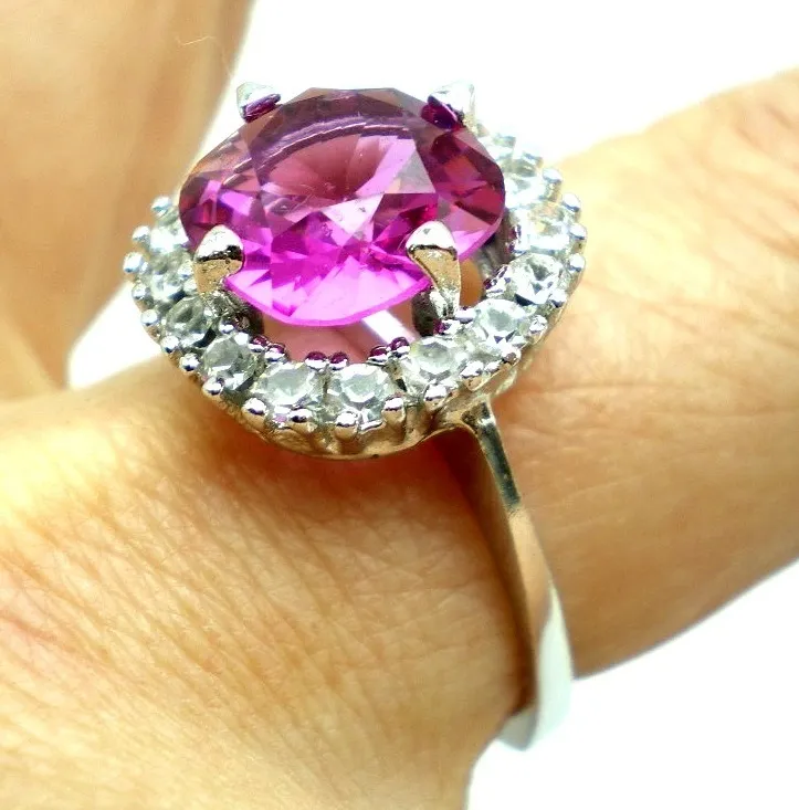 Anillo De Plata 925 Zafiro Rosa Y Circones