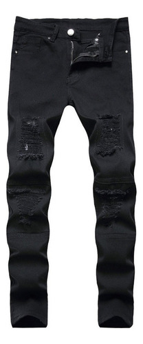 Pantalón Rasgado De Corte Entallado De Mezclilla Para Hombre