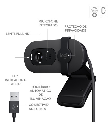 Webcam Full HD Logitech Brio 100 - Grafite