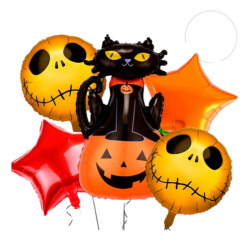 Kit Globos Gato Calabaza Jack Dorado Halloween Rojo Naranja