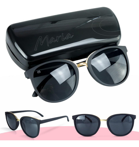 Óculos Feminino Sol Preto Vintage Premium + Case G1