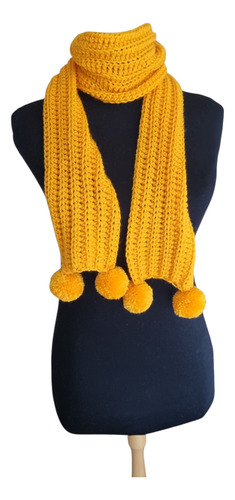 Bufanda Niña Tejida Crochet Pompones Amarillo Crochet Niña