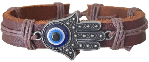 Pulsera Mano De Fatima Ojo Turco Cuero Hombre Mujer 