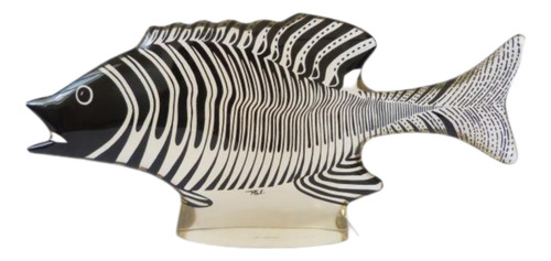 Estatueta Palatnik Com 28cm Peixe Garoupa Arte Cinética Preto, Fundo Âmbar (Usado)
