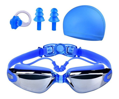 Kit De Goggles Antiempaño De Natación C/gorra/tapones/y Más Color Azul