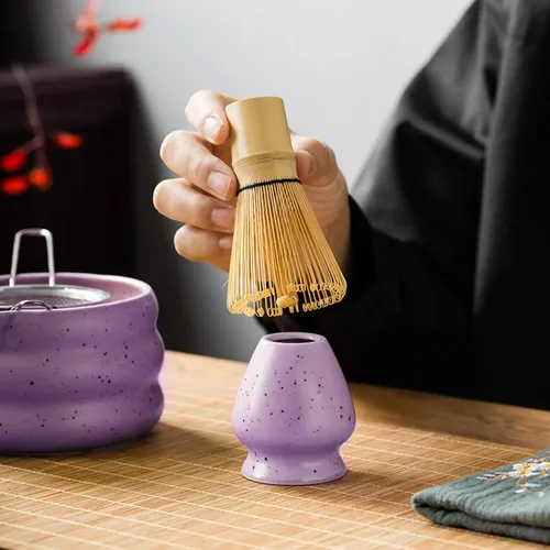 4 Peças Japonesas Matcha Set Matcha Whisk Ceramic Roxo | Frete grátis