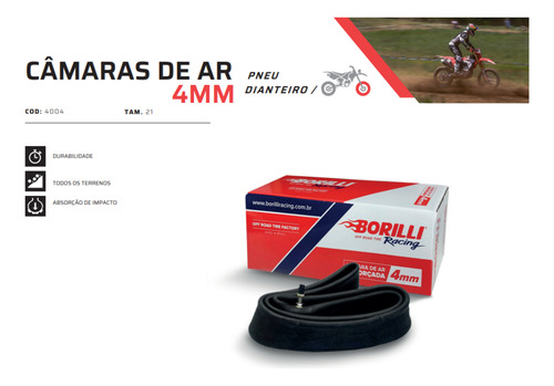 Câmara De Ar Borilli R21 Reforçada - 4mm Offroad 90/90-21