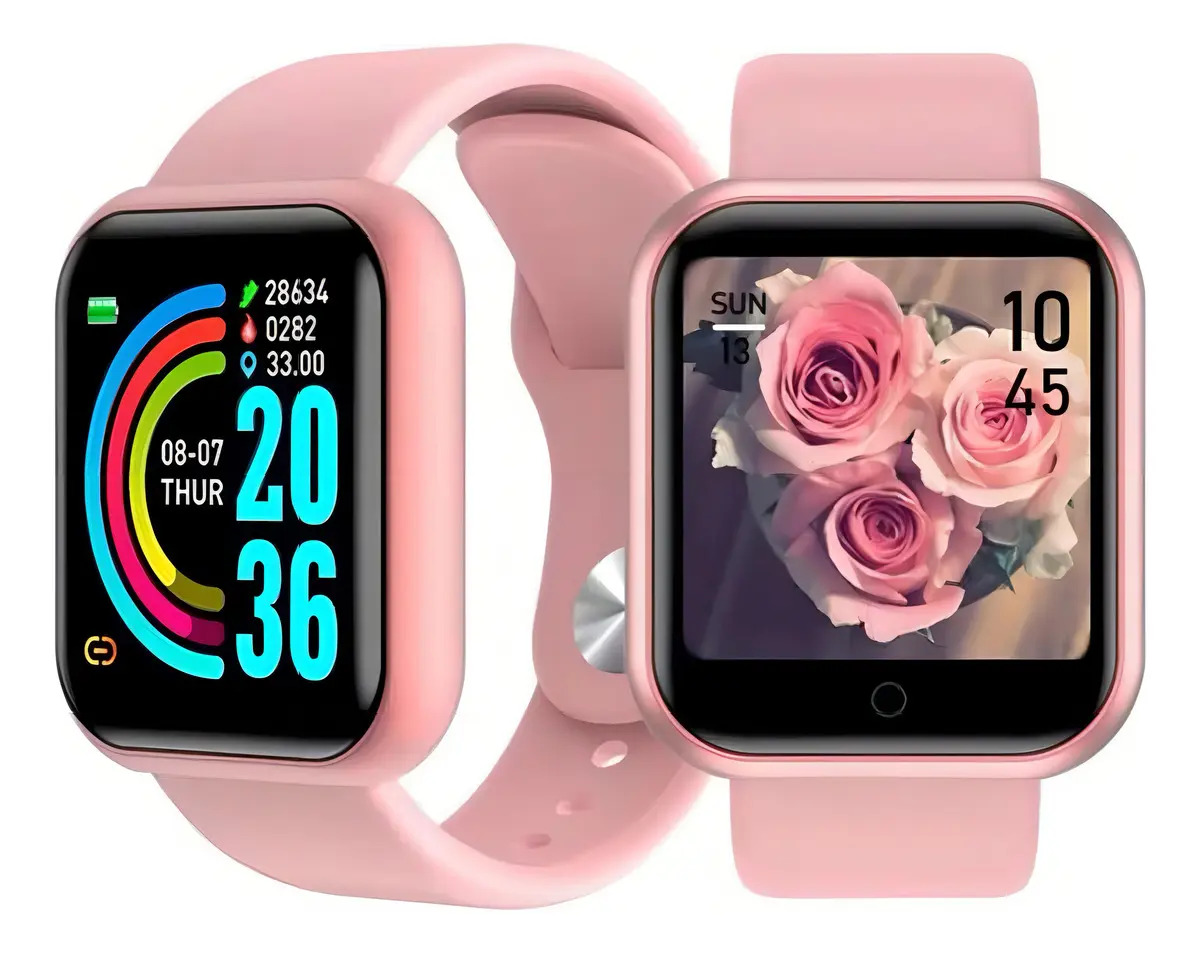 Smartwatch Y68 D20 de 44 mm Rosa-Claro com Pulseira de Silicone