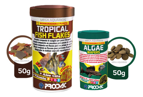 Combo Ração Peixes Aquário Água Doce Tropical Flakes + Algae