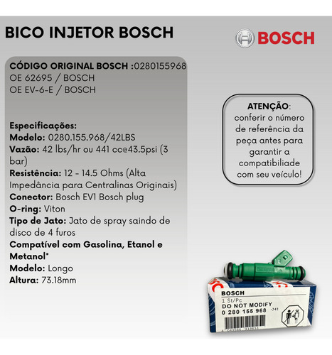 Bico Injetor 42 Lbs/h Volvo 0280155968 Original Bosch