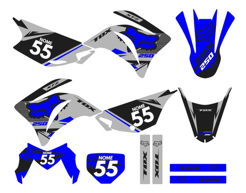 Kit Adesivos Moto Cross Trilha Yh Xtz 250 Azul E Cinza Lm358