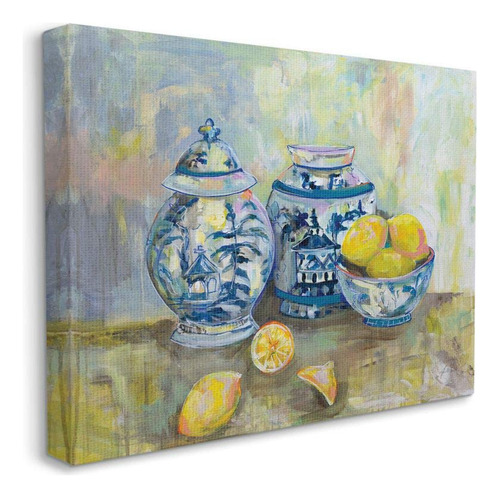 Stupell Industrie Lemons And Pottery Yellow Blue Classic Art