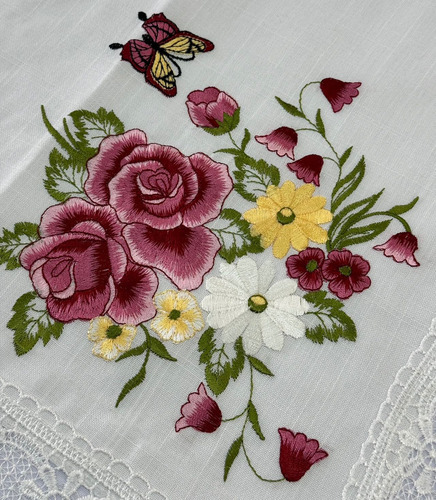 Camino Mesa Cuadrada Bordado Elegante Floral-mariposas 85cm