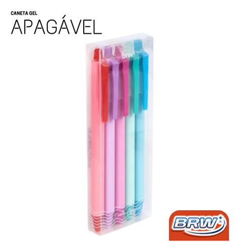 Caneta Gel Apagável Brw Retrátil 0.7mm Blister C/ 5 Cores