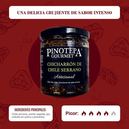 Chicharrón De Chile Serrano | Pinotepa Gourmet | Frasco 140g