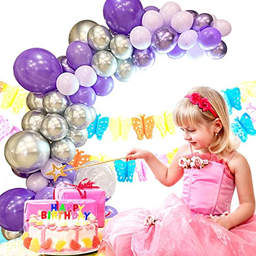 121 Uds. Kit De Guirnaldas De Globos De Plata Morada Globo M