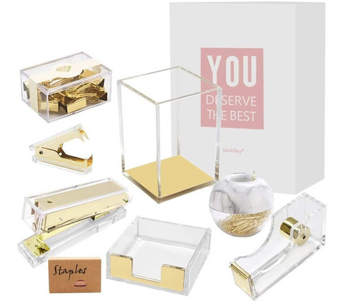 Kit Organizador De Escritorio Y Accesorios Acrilico Y Dorado