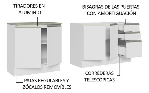 Kit 2 Muebles De Cocina Madesa Glamy Blanco 200 Cm Blanco
