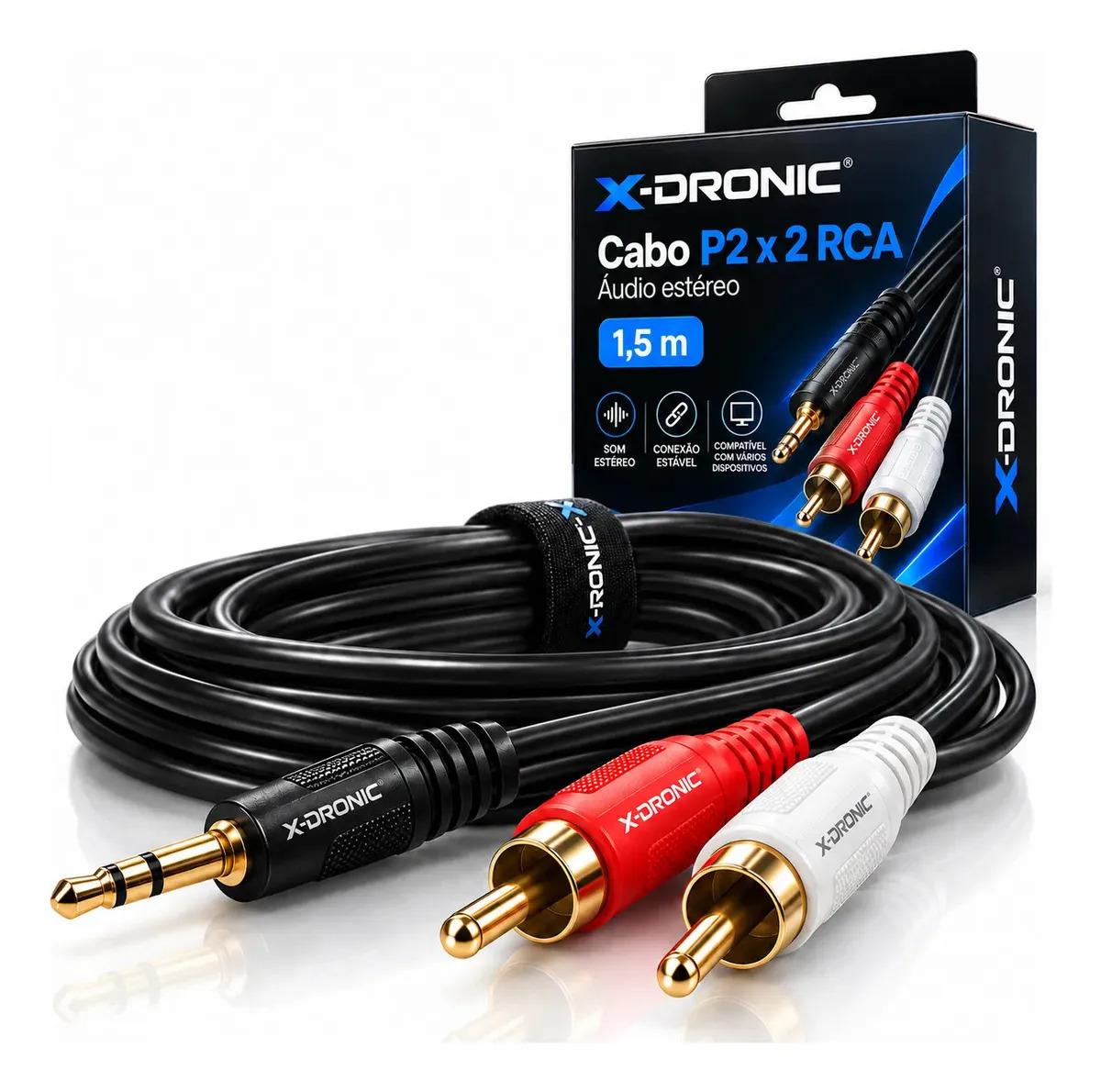 Cabo P2 para RCA X-Dronic de Áudio Estéreo 1.5m para Caixas de Som e Amplificadores